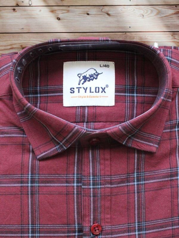 Men's Regular Fit Brick Red Check Shirt - Image 2