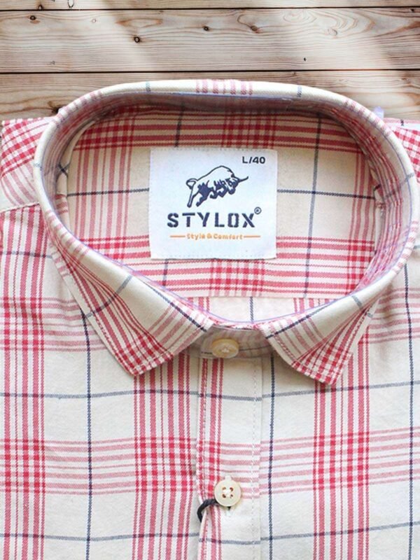 Men's Regular Fit Light Cream Color Check Shirt - Image 2
