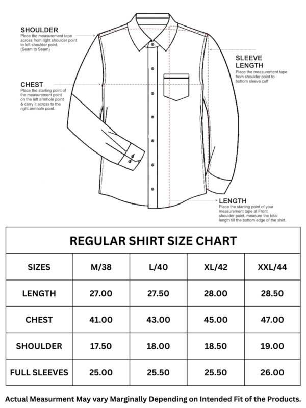 Regular Shirt Size Chart