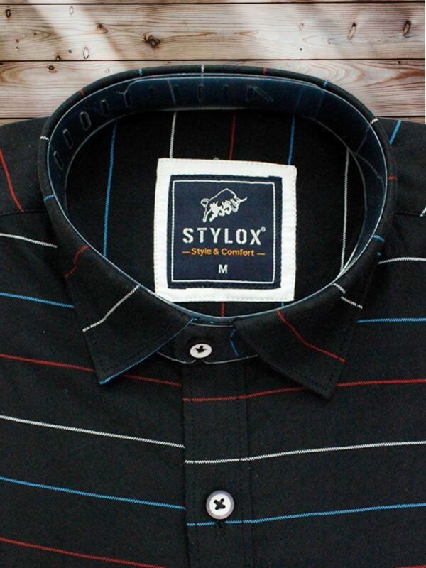 Men's Regular Fit Black Strip Cotton Shirt. - Image 2