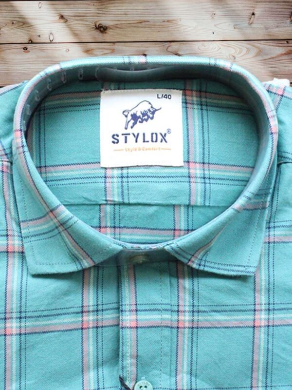Men's Regular Fit Light Blue Shade Cotton Check Shirt. - Image 2