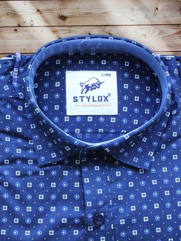 Men's Regular Fit Dark Blue Printed Cotton Shirt. - Image 2