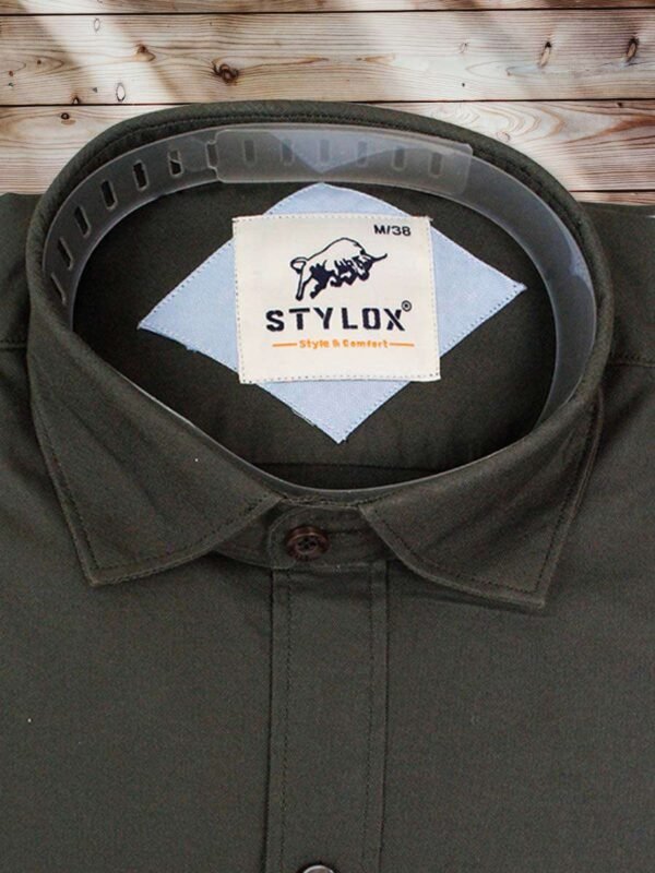 Men's Regular Fit Plain Dark Olive Green Shirt. - Image 2