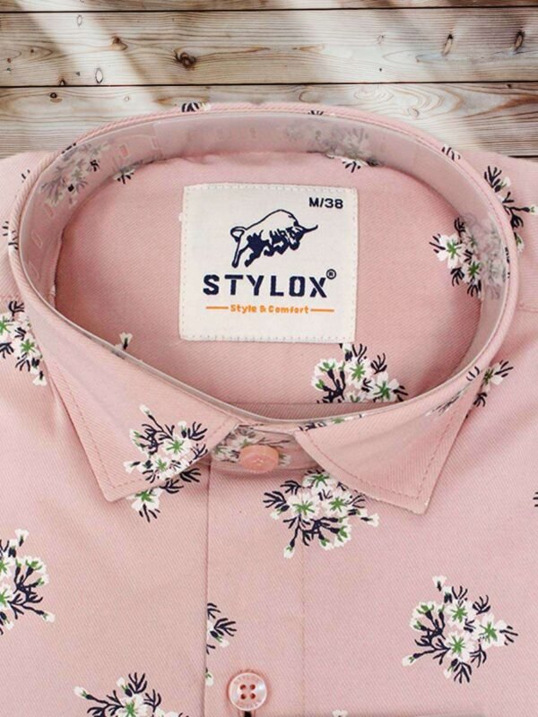 Men's Regular Fit Printed Baby Pink Color Cotton Shirt. - Image 2