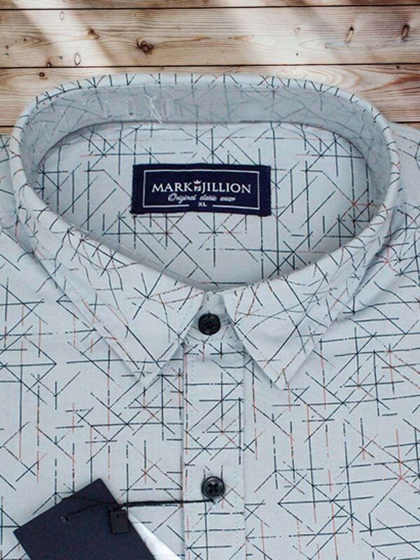 Men's Regular Fit Light Blue Grey Printed Shirt. - Image 2