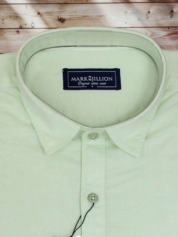 Men's Regular Fit Plain Light Tea Green Cotton Shirt. - Image 2
