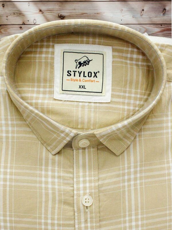 Men's Regular Fit Light Ivory Check Shirt. - Image 2