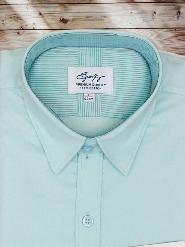 Men's Regular Fit Plain Pale Aqua Cotton Shirt. - Image 2