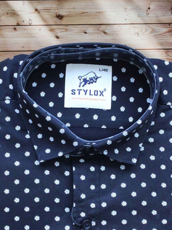 Men's Regular Fit Printed Navy Blue Cotton Shirt. - Image 2