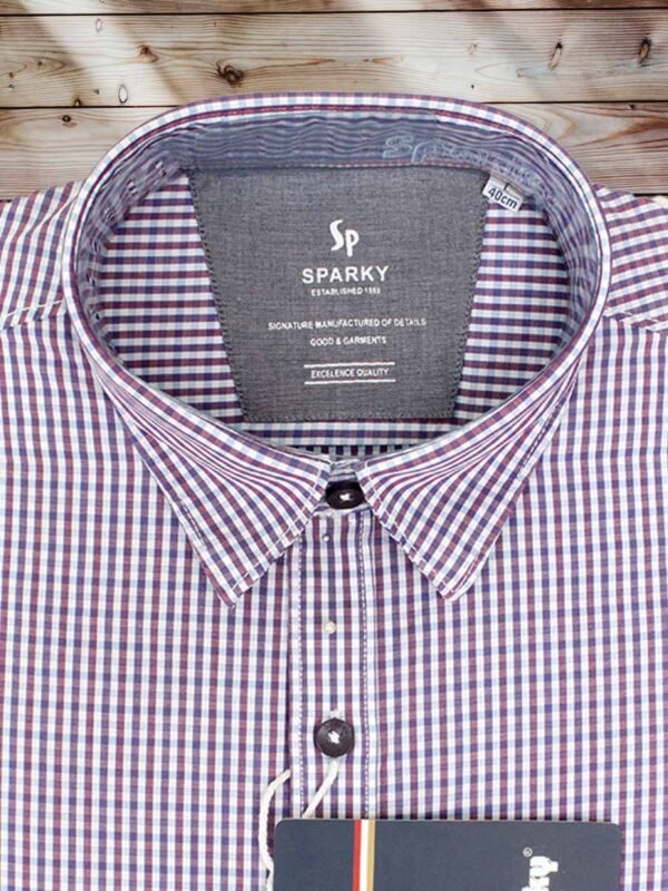 Men's Regular Fit Purple White Micro Checks  Shirt. - Image 2