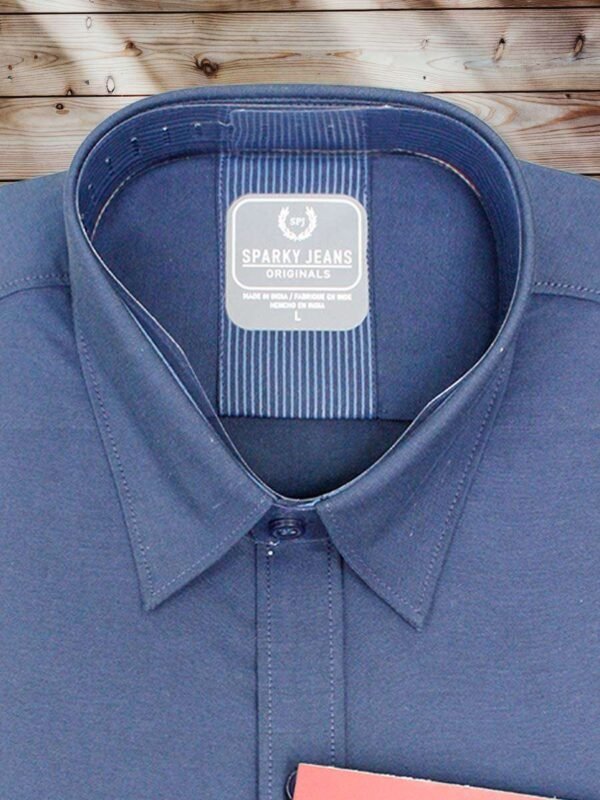 Men's Regular Fit Plain Queen Blue Cotton Shirt. - Image 2