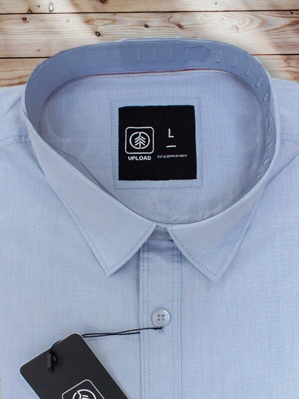 Men's Slim Fit Plain Sky Blue Cotton Shirt. - Image 2