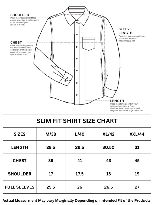 Slim Fit Shirt Size Chart