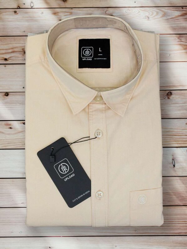 Men's Slim Fit Light Yellow Shade Plain Cotton Shirt.