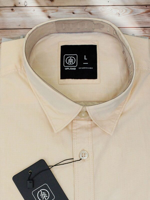 Men's Slim Fit Light Yellow Shade Plain Cotton Shirt. - Image 2