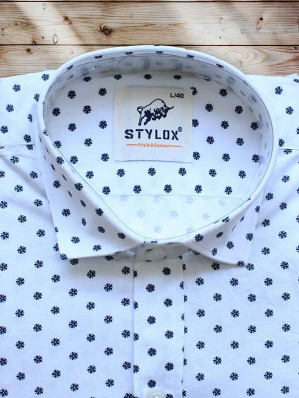 Men's Regular Fit White Printed Cotton Shirt. - Image 2