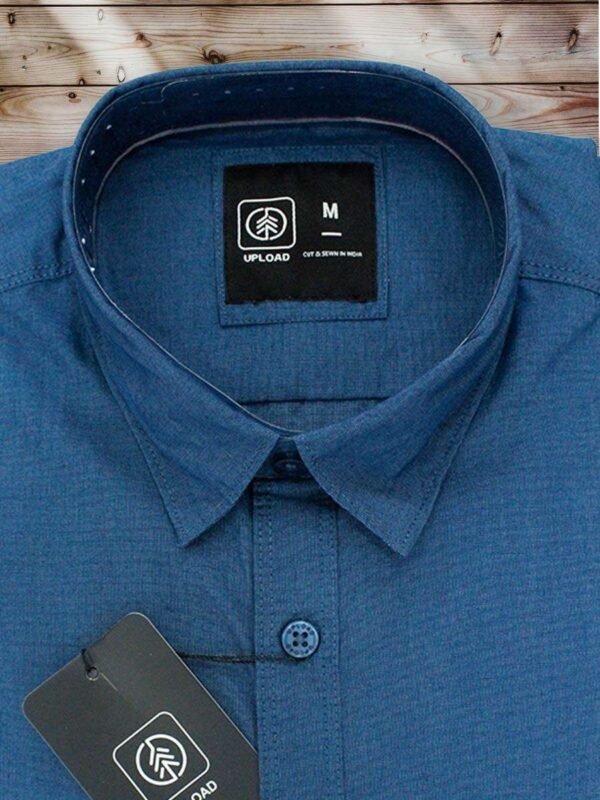 Men's Slim Fit Plain Yale Blue Cotton Shirt. - Image 2