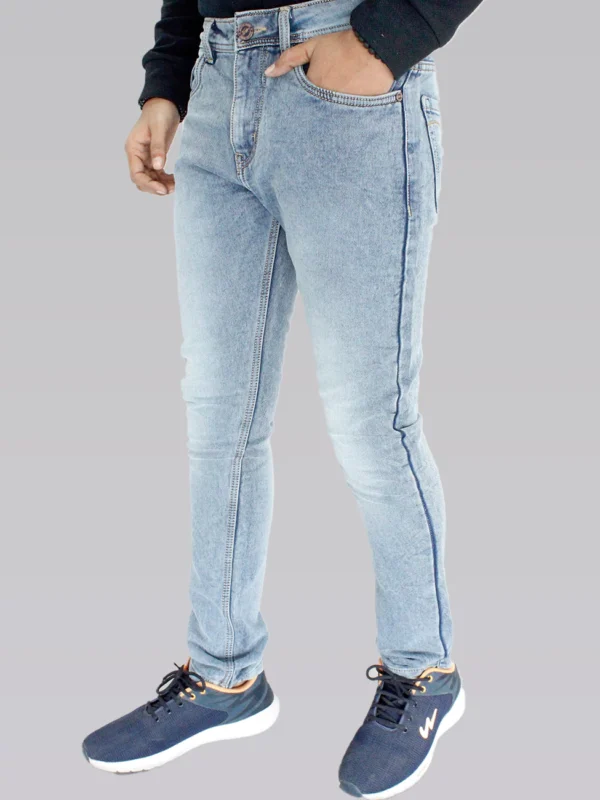Men's Slim Fit Mid Rise Light Sky Blue Jeans. - Image 4