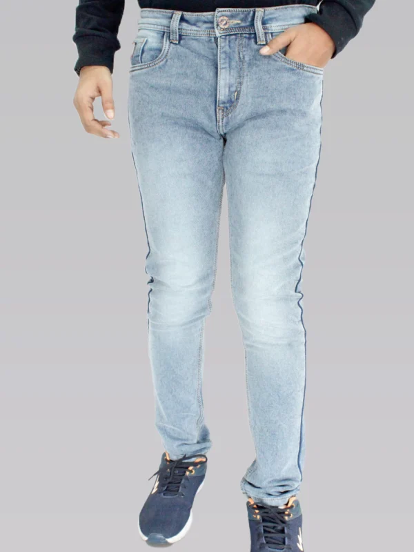 Men's Slim Fit Mid Rise Light Sky Blue Jeans.