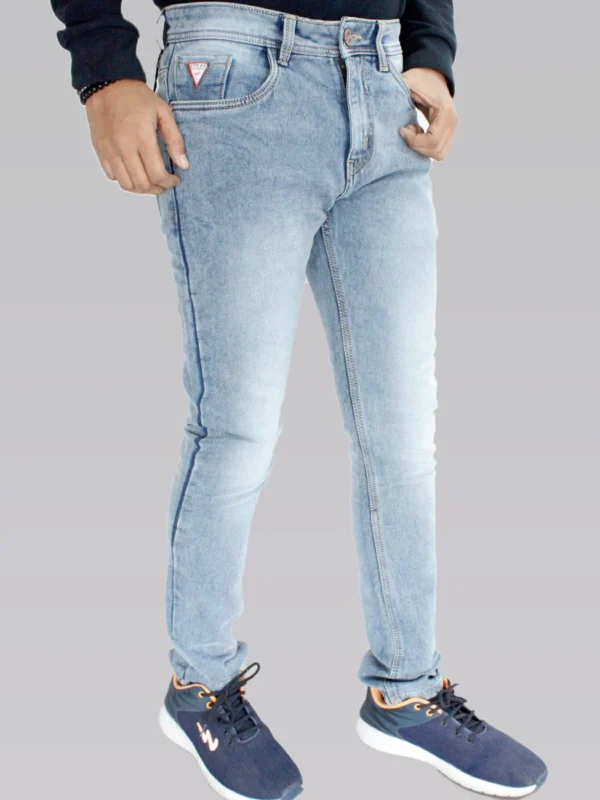 Men's Slim Fit Mid Rise Light Sky Blue Jeans. - Image 2