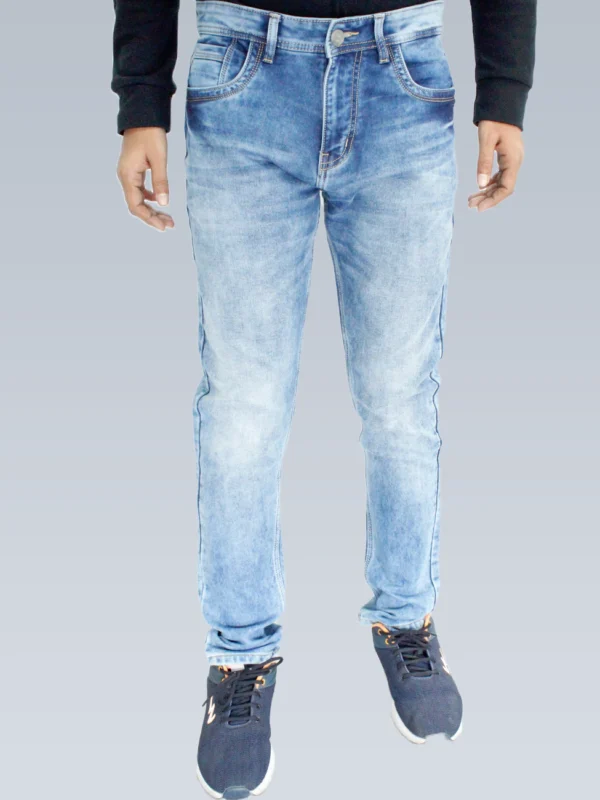 Men's Slim Fit Mid Rise Light Blue Shade Jeans. - Image 3