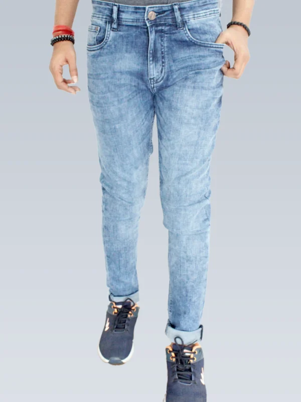 Men's Slim Fit Mid Rise Pale cerulean Blue Jeans. - Image 2