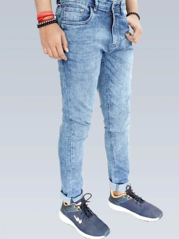 Men's Slim Fit Mid Rise Pale cerulean Blue Jeans. - Image 3