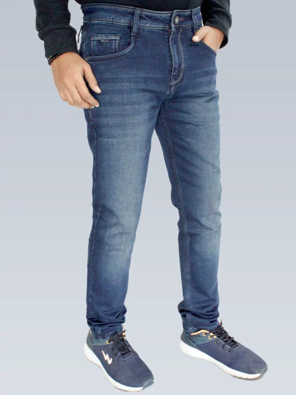 Men's Relaxed Fit Dark Navy Blue Shaded Jeans - Image 2