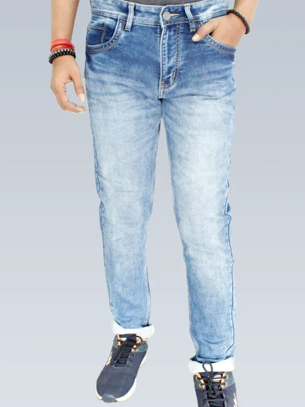 Men's Slim Fit Mid Rise Light Blue Gray Shaded Jeans. - Image 4