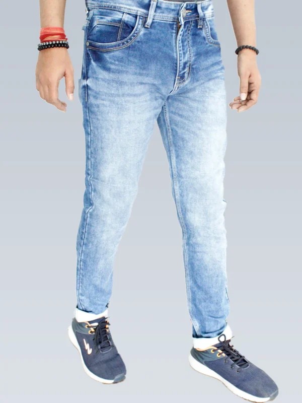 Men's Slim Fit Mid Rise Light Blue Gray Shaded Jeans. - Image 2