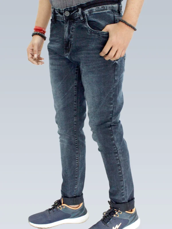 Men's Slim Fit Mid Rise Dark Gunmetal Gray Jeans. - Image 4