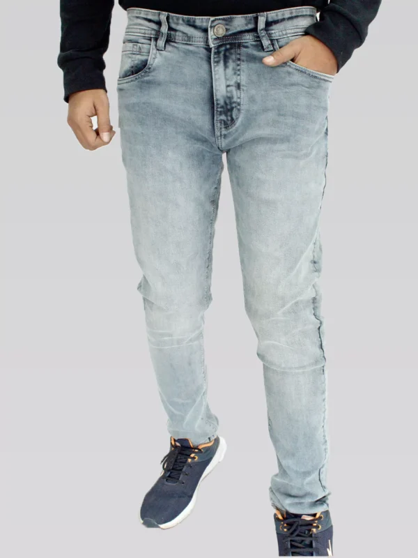 Men's Slim Fit Mid Rise Light Smoke Grey Jeans. - Image 4