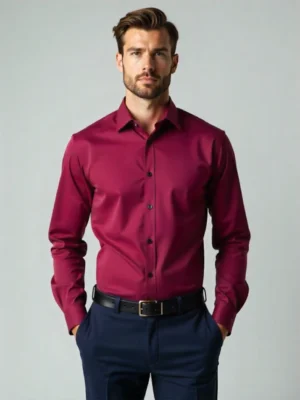 Men’s Slim Fit Dark Maroon Cotton Shirt