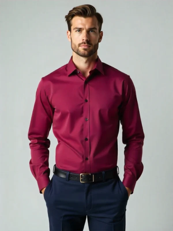 Men’s Slim Fit Dark Maroon Cotton Shirt
