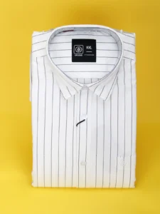Men's Slim Fit White Strip Cotton Shirt.