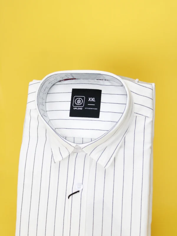 Men's Slim Fit White Strip Cotton Shirt. - Image 2