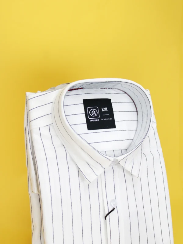 Men's Slim Fit White Strip Cotton Shirt. - Image 3
