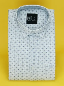 Men's Small Floral Print Shirt Light Blue Medallion Pattern