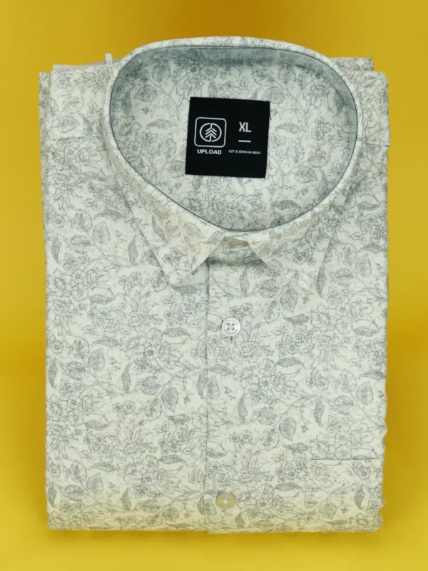 Men's Ditsy Floral Print Shirt | Subtle Grey Leaf Pattern