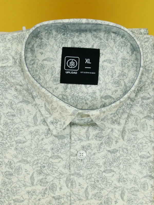 Men's Ditsy Floral Print Shirt Subtle Grey Leaf Pattern