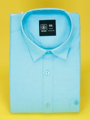 Men's Aqua Blue Linen Shirt | Premium Textured Blend