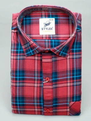 Men's Maroon & Navy Blue Plaid Flannel Shirt | Cotton Checkered Shirt