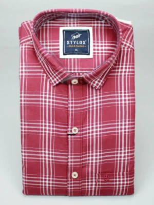 Men's Maroon & White Windowpane Check Shirt | Cotton Blend