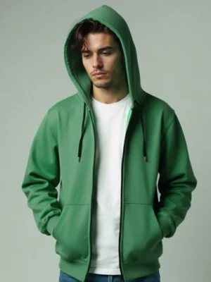 Men's Full-Zip Hoodie | Forest Green Fleece Lined Hooded Sweatshirt