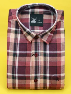 Men's Burgundy & Earth Tone Plaid Casual Shirt | Fall Check Pattern