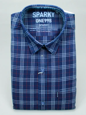 Men’s Navy Blue & White Plaid Shirt | Red Grid Check Cotton