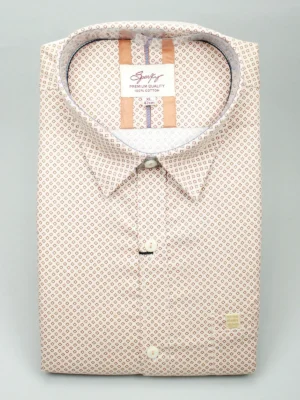 Men’s Cream Micro Print Cotton Shirt | Rust Geometric Pattern