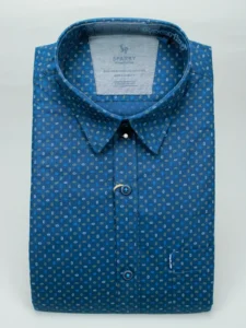Men’s Teal Blue Micro Print Casual Shirt | Geometric Dot Pattern