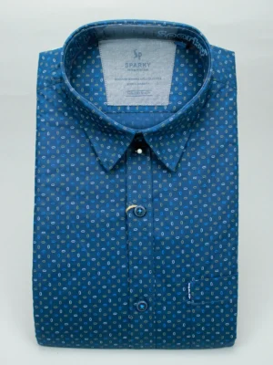 Men’s Teal Blue Micro Print Casual Shirt | Geometric Dot Pattern