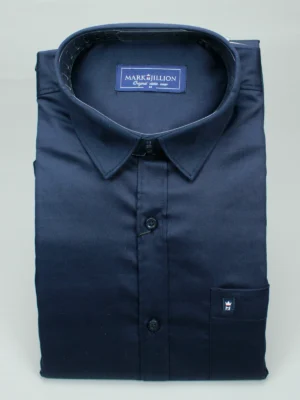 Men’s Midnight Blue Satin Shirt | Solid Luxe Formal Wear